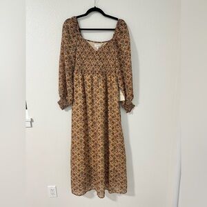 Bohme Long Sleeve Dress with Floral Print in Tan and Brown